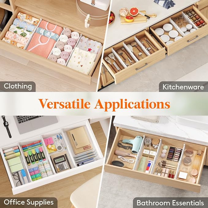 Lifewit 9 Pack 4" High Drawer Dividers, Adjustable Drawer Organizer Clothes | 10.5"-16.5" Expandable White Plastic Separators for Dresser, Kitchen, Cabinet, Nursery, Office, Socks & Underwear Storage - Image 11