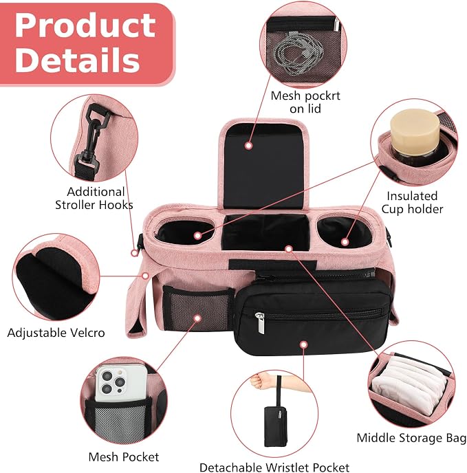 Accmor Universal Stroller Organizer with Insulated Cup Holder Detachable Phone Bag and Shoulder Strap,Stroller Bag Caddy Organizer for Uppababy, Baby Jogger, Britax Strollers - Image 4