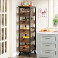 Tribesigns 5-Tier Narrow Kitchen Stand Fruit and Vegetable Storage Rack | Wood Corner Snack Stand Kitchen Stand Fruit Basket, Pull-Out Utility Organizer for Kitchen, Living Room, Rustic Brown by Unknown