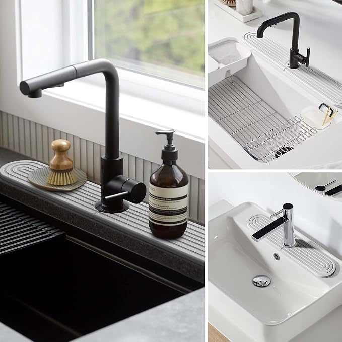 Stone Faucet Mat for Kitchen Sink – Diatomite Fast-Drying Stone Tray, Faucet Mat Sink Splash Guard, Decorative Sink Protector for Kitchen Bathroom Counter (Light Grey, 30''x3.9'') - Image 6