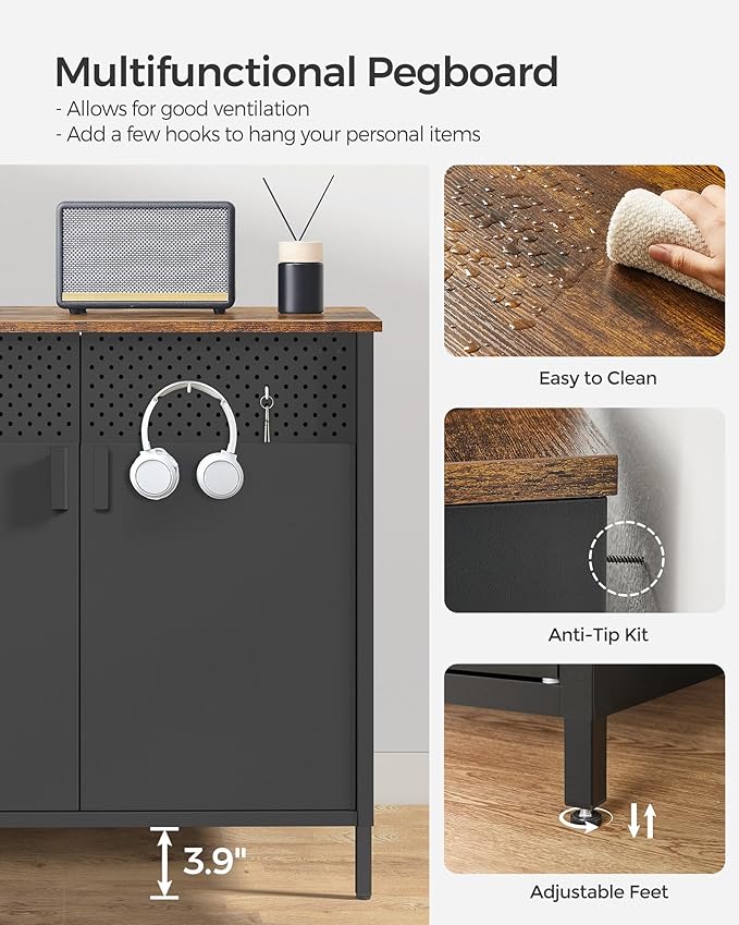 SONGMICS Set of 2 Storage Cabinets, Metal Cabinet, Sideboard with 2 Doors, 15.7 x 31.5 x 29.9 Inches, Magnetic Closure, Adjustable Shelf, Steel Frame, Rustic Brown and Black ULSC791B01 | Metal Cabinet, 15.7 x 31.5 x 29.9 Inches, Magnetic Closure, Adjus... - Image 7
