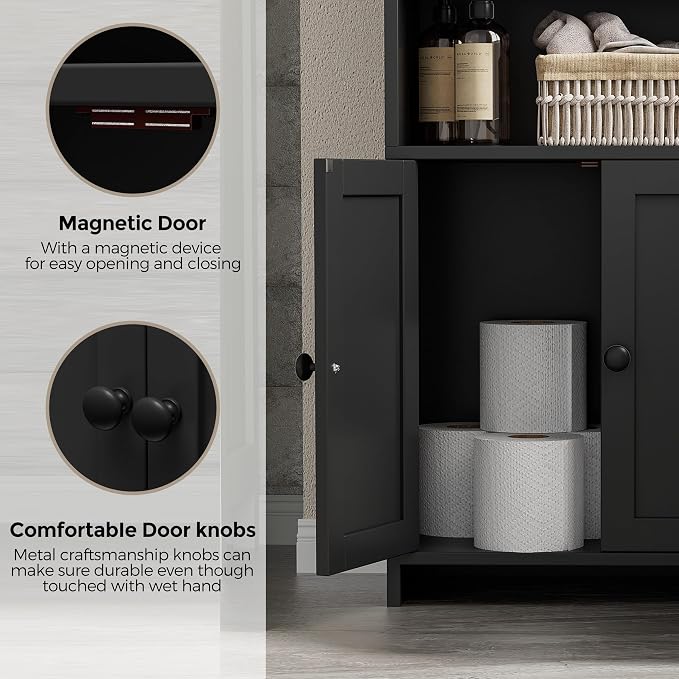 Homhedy Small Bathroom Storage Cabinet, Toilet Paper Storage Cabinet | Bathroom Floor Cabinet with Doors and Shelves, Bathroom Organizers for Small Spaces, 7.9" D x 14.6" W x 31" H, Black - Image 5