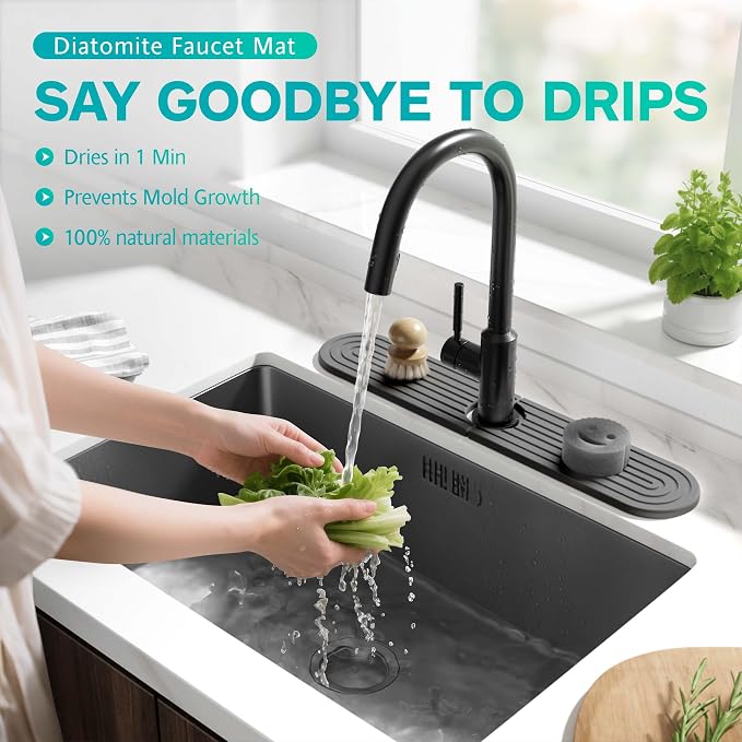 Stone Faucet Mat for Kitchen Sink – Diatomite Fast-Drying Stone Tray, Faucet Mat Sink Splash Guard, Decorative Sink Protector for Kitchen Bathroom Counter (Dark Grey, 20''x3.9'') - Image 5