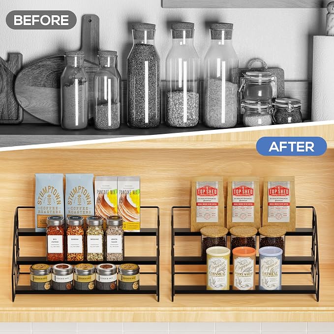 3-Tier Spice Rack for Short Cabinets, Metal Spice Organizer, 2PC | Spice Rack Organizer for Cabinet Keeps Labels Visible, Spice Organization For Cabinet And Countertops - Image 2