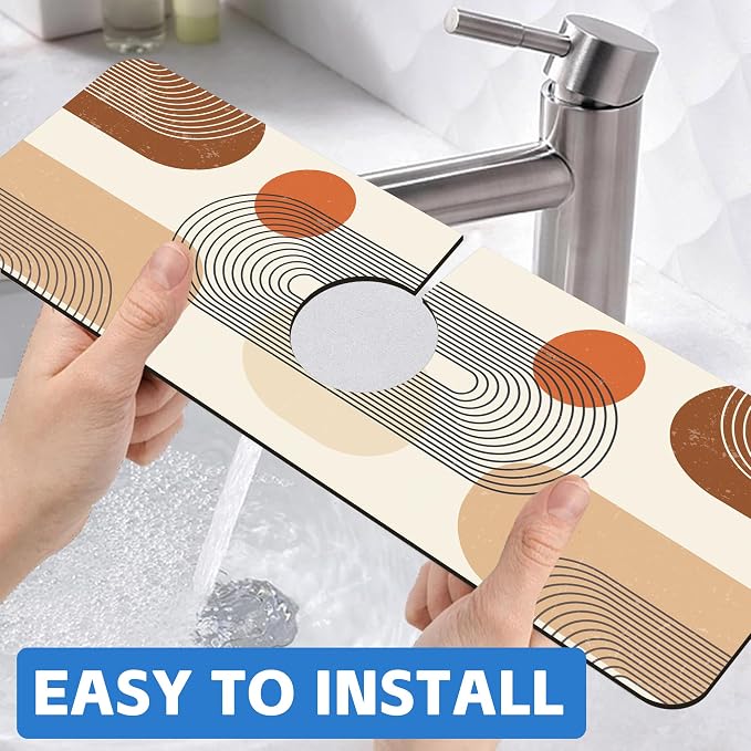 Abstract Minimalistic Geometric Sink Faucet Absorbing Mat Sink Splash Guard Faucet Mat Draining Mat Fast Drying Sink Protectors for Kitchen and Bathroom 5.5"×15" - Image 6