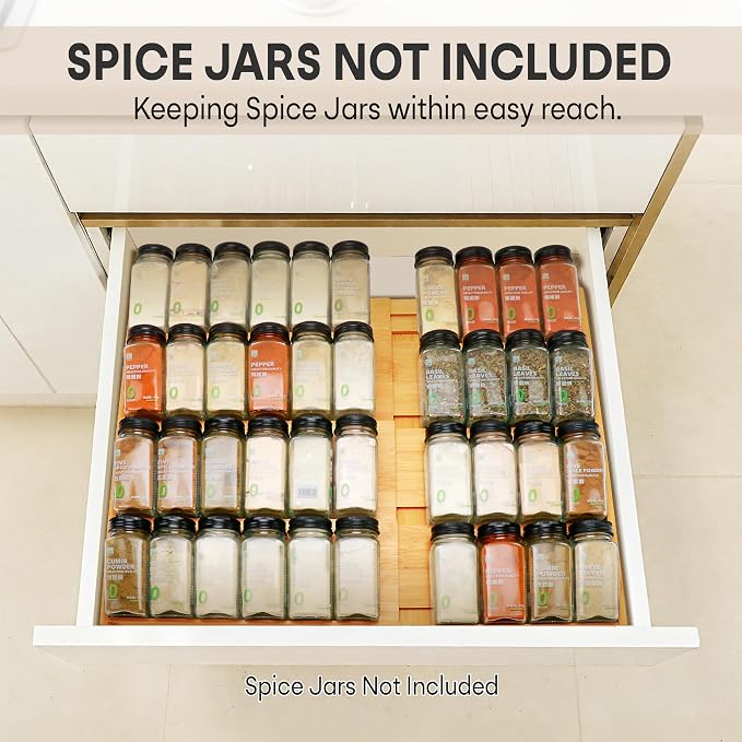 Bamboo Spice Drawer Organizer, 4-Tier Spice Rack for Cabinet | 12"-23" Expandable,No Assembly,Seasoning Storage Insert,(Need 3.1” Deep Drawer) Spice Organizer for Drawer,Jars Not Included - Image 3