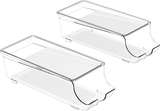 Simple Houseware 2-Pack Auto-Rolling Beverage Can Organizer for Fridge | Clear, Set of 2, Front-Loading Soda Dispenser with Smooth Glide Design, Space-Saving Refrigerator Storage Bins - Image 2