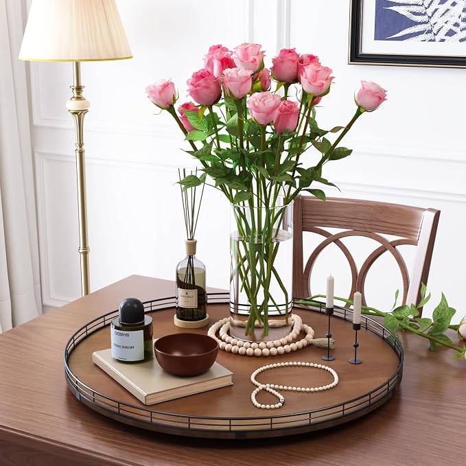 AMH 24-Inch Extra Large Farmhouse Oak Lazy Susan Organizer, Walnut Finish | Smooth rotating oak tray with walnut finish for dining tables, kitchen counters, pantries and cabinet storage. - Image 3