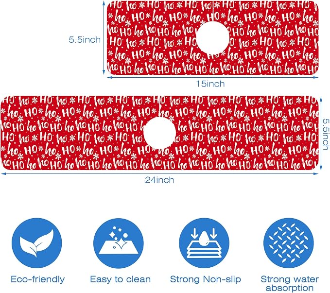 Christmas Hohoho Kitchen Sink Splash Guard Mat - Santa Claus Laugh Faucet Protector, Fast Drying Draining Mat for Kitchen and Bathroom 5.5"24" - Image 3