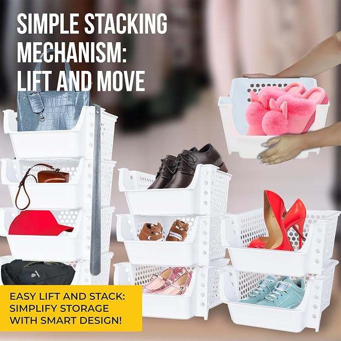 Skywin Stackable Storage Bins Open Front for Pantry Storage, 4 Pack - White | Sturdy Plastic, Easy Stacking, Breathable & Open Front Design, Pantry Storage for Snacks, Toiletries, and Small Essentials - Image 7