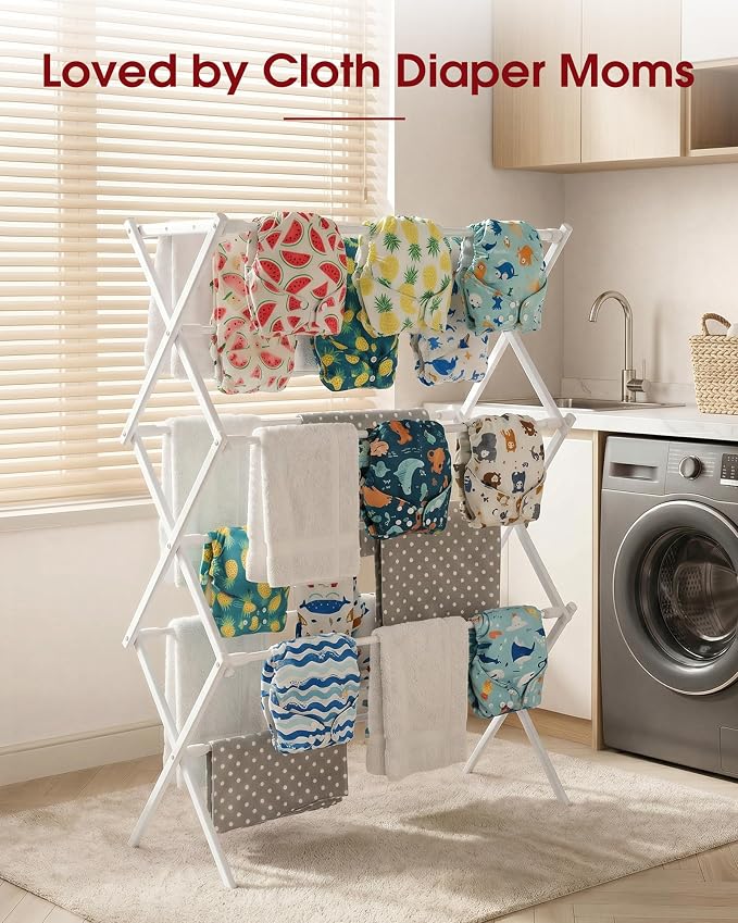 Sakugi Foldable 3-Tier Clothes Drying Rack 37.4" H with Non-Slip Feet | Indoor & Outdoor Use, Space Saving, Metal Frame, 11.4" D x 29.1" W, White - Image 7