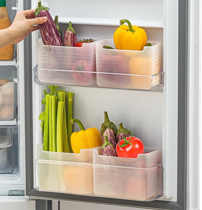Refrigerator Organizer Box, Fridge Side Door Storage Containers Plastic Translucent Pack of 4 by Poeland