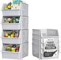 Stackable Storage Bins Open Front for Pantry Storage, 4 Pack - Light Grey | Sturdy Plastic, Easy Stacking, Open Front Access, Ventilated Sides, Vertical & Space Saving Pantry Organizers and Storage Bin by Skywin