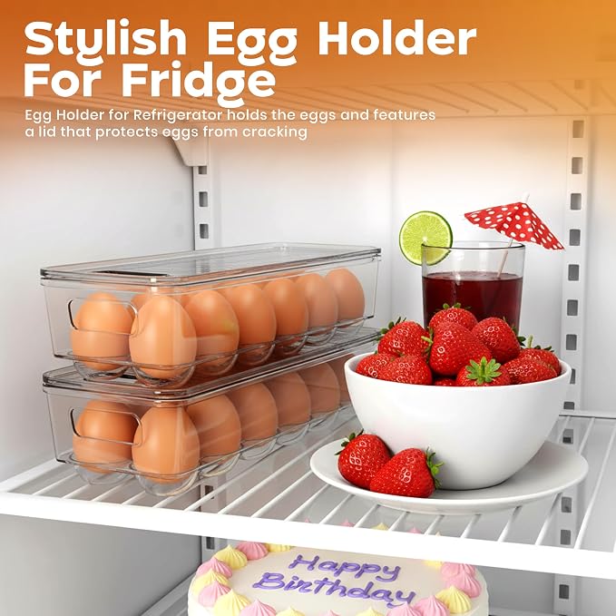 Utopia Home Egg Holder for Fridge, Stackable Egg Container, 2 Pack, Clear | With Lid and Handle, For Refrigerator Organization, Egg Holder For Kitchen or Pantry Organizers and Storage - Image 7