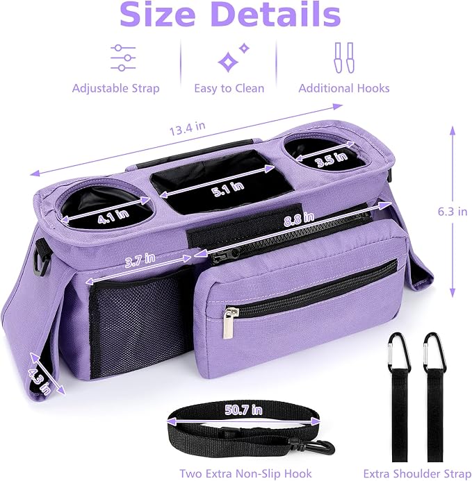 Accmor Universal Stroller Organizer with Insulated Cup Holder Detachable Phone Bag and Shoulder Strap,Stroller Bag Caddy Organizer for Uppababy, Baby Jogger, Britax Strollers - Image 9