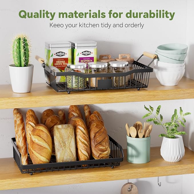 Simple Trending Fruit Basket 2-Tier Detachable, with Banana Hangers & Rust-Proof Metal Mesh, Ventilated Kitchen Organizer for Countertop, Perfect for Fruits, Vegetables, Snacks Storage - Image 3