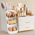 HBlife Makeup Organizer with Brush Holder for Vanity, Large Plastic Bathroom Countertop Organizer Skin Care Storage, Easy to Store Nail Polishes, Perfumes, Eyeshadow Palettes, Pearl All White by HBlife