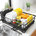 SNTD Dish Drying Rack for Kitchen Counter, 11.8" W x 16.7" L, Black | Rustproof Stainless Steel, Large Capacity, Self-Draining Drainboard, Rotating Spout, Removable Utensil Holder by SNTD