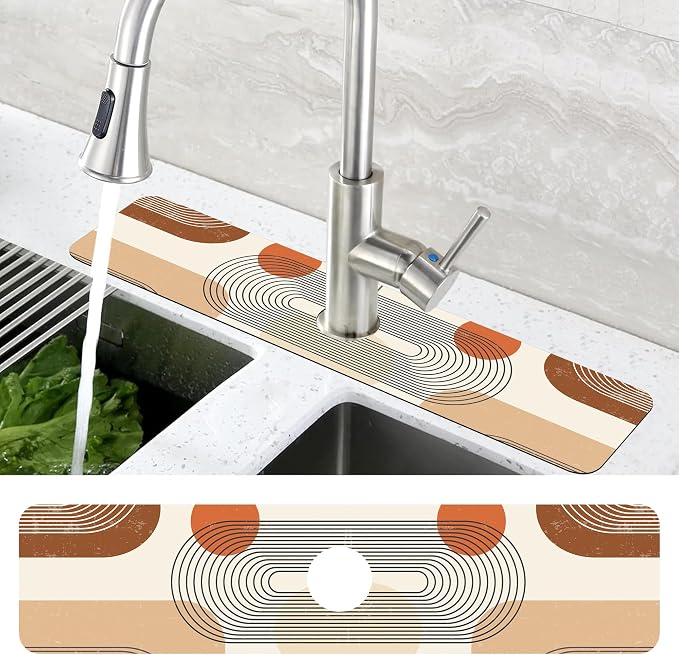 Abstract Minimalistic Geometric Sink Faucet Absorbing Mat Sink Splash Guard Faucet Mat Draining Mat Fast Drying Sink Protectors for Kitchen and Bathroom 5.5"×24" - Image 4