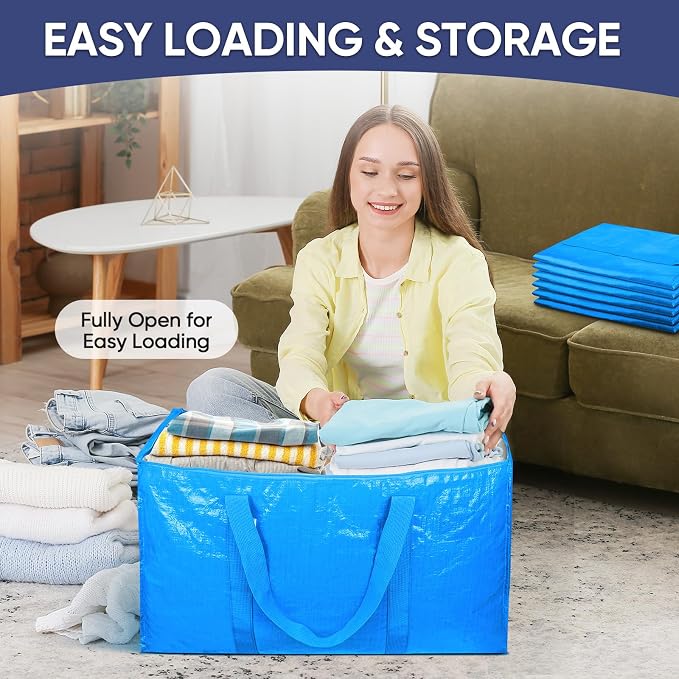 TICONN 2 Pack Extra Large Moving Bags Heavy Duty with Zippers & Carrying Handles, Durable Storage Bags Moving Boxes for Closet Organizers and Storage (2 Pack, Sky Blue) - Image 7