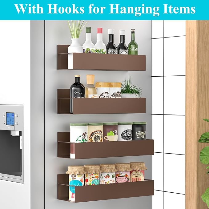 Metal Magnetic Spice Rack for Refrigerator Bronze, 4 Pack | Magnetic Shelves Heavy Duty for Fridge in Kitchen, Seasoning Storage Organizer, For Oven Washer and Dryer, For Heavier Items - Image 2