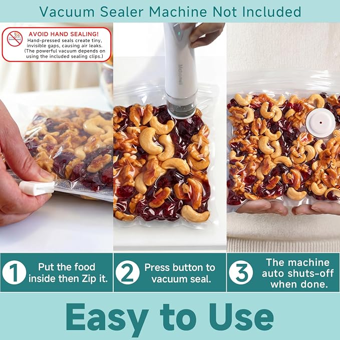Mehomeli Reusable Vacuum Sealer Bags, 30 Small Bags, 8.66 × 8.26in | BPA-free, Freezer and microwave safe, Leak-proof and odor-resistant, Compatible with most handheld vacuum sealers - Image 4