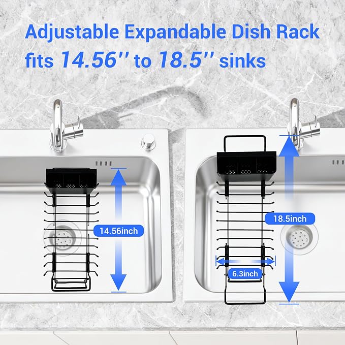 Expandable & Collapsible Dish Drying Rack for Over The Sink and in Sink, Stainless Steel with Silicone Drip Tray, Space Saving Adjustable Dish Rack for Small Kitchen, Apartment & RV - Image 4
