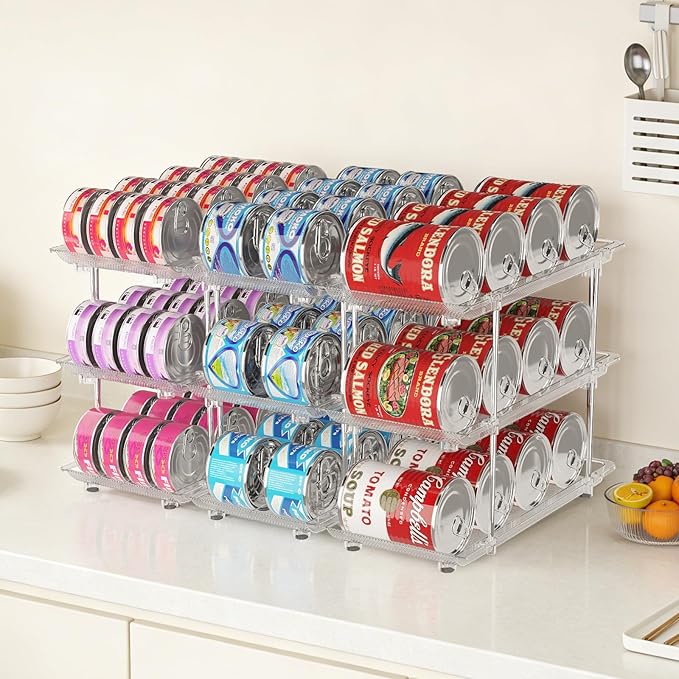 Cat Food Can Organizer, 3-Tier Adjustable | Modular, For Pantry & Fridge, Fits 3oz & 5oz Cans, Clear, Soup Cans Storage by Unknown