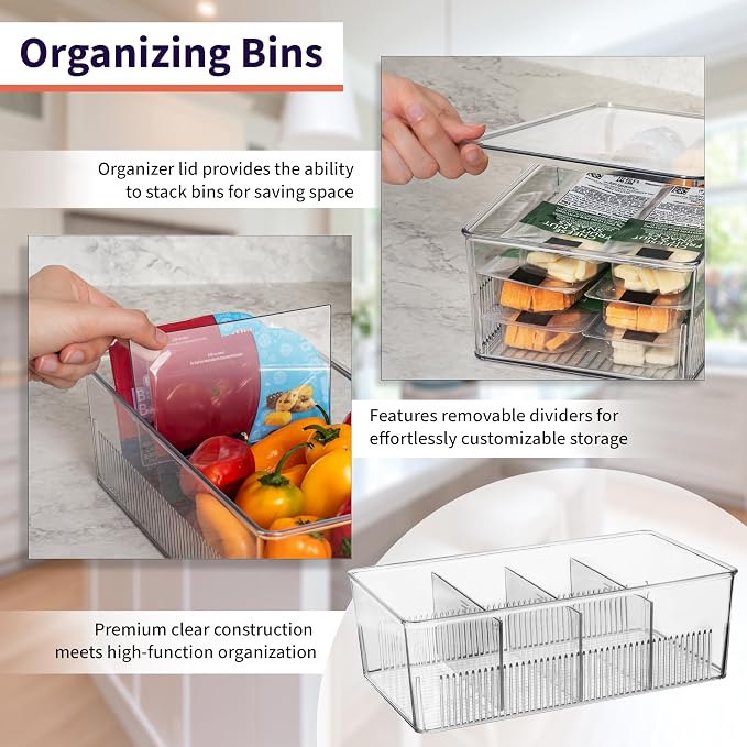 ClearSpace Pantry Organizer Storage Bin with Divider & Lid, 2 Pack | Storage bin with removable divider and lid for organizing pantry items and kitchen storage - Image 3
