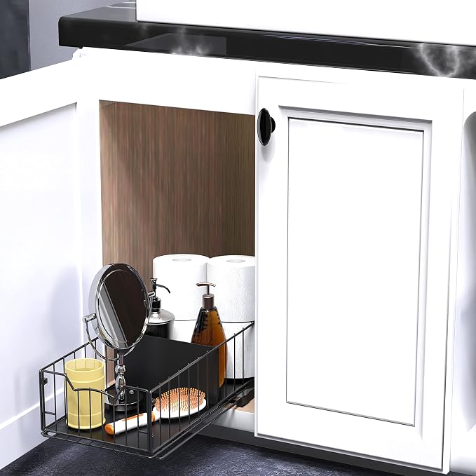 Simple Houseware Pull-Out Cabinet Sliding Basket, 17.2Dx9.7Wx5H, Black | Ideal for Kitchen and Bathroom Cabinet Storage Organizer, Under Sink or Pantry Organization - Image 4
