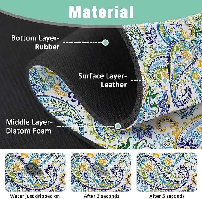 Kitchen Sink Splash Guard Faucet Mat 15" X 5.5" Paisley Absorbent Fast Drying Mat Faucet Draining Mat Sink Splash Guard Behind Faucet Drip Catcher for Kitchen Bathroom - Image 3