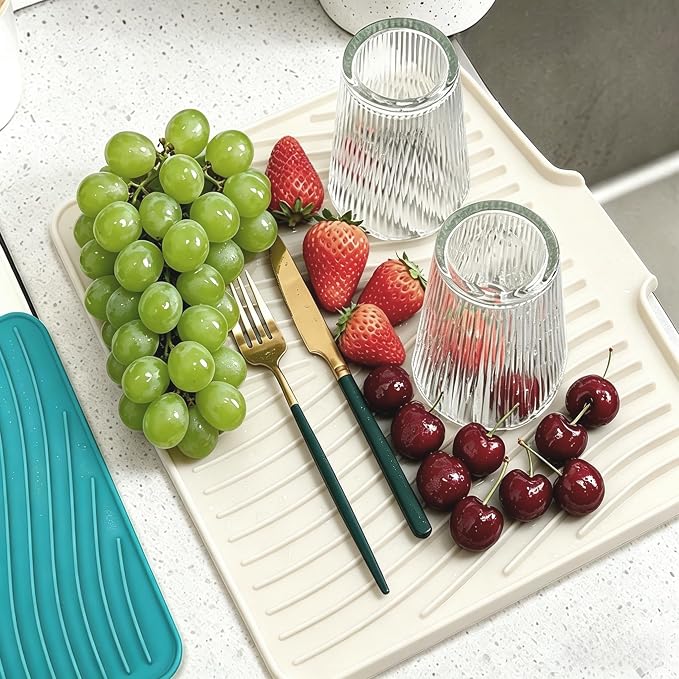 Silicone Dish Drying Mat,19.7"*17"Dish Drying Pad ,Kitchen Accessories,with Built-In and Non-Slip Drain,Easy Clean, Fit for Kitchen, Bar, RV, Refrigerator and Drawer Liner, Off White - Image 4
