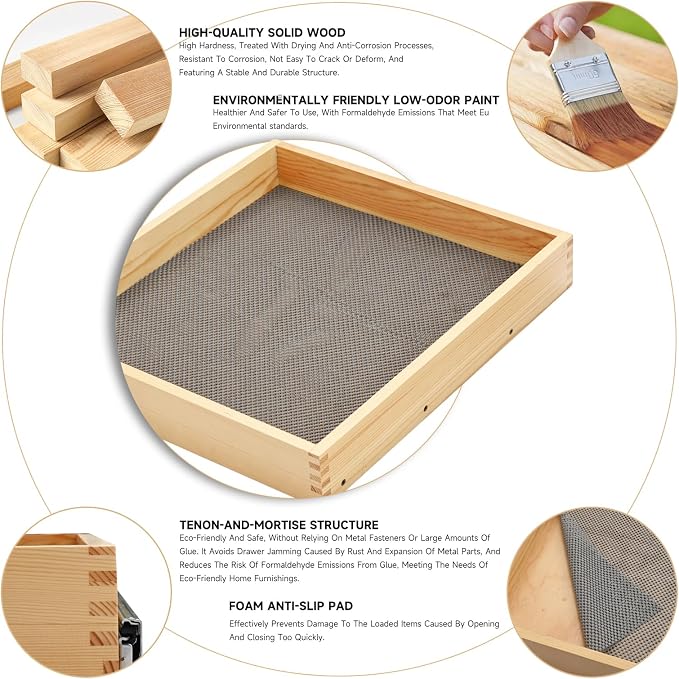 Pull Out Kitchen Drawer Cabinet organizer, 20"W x 21"D Cabinet Drawer,Soft Close Slide Out Wood Shelves Storage for Kitchen Heavy-Duty, Bottom Assembly (1 Tier) - Image 3