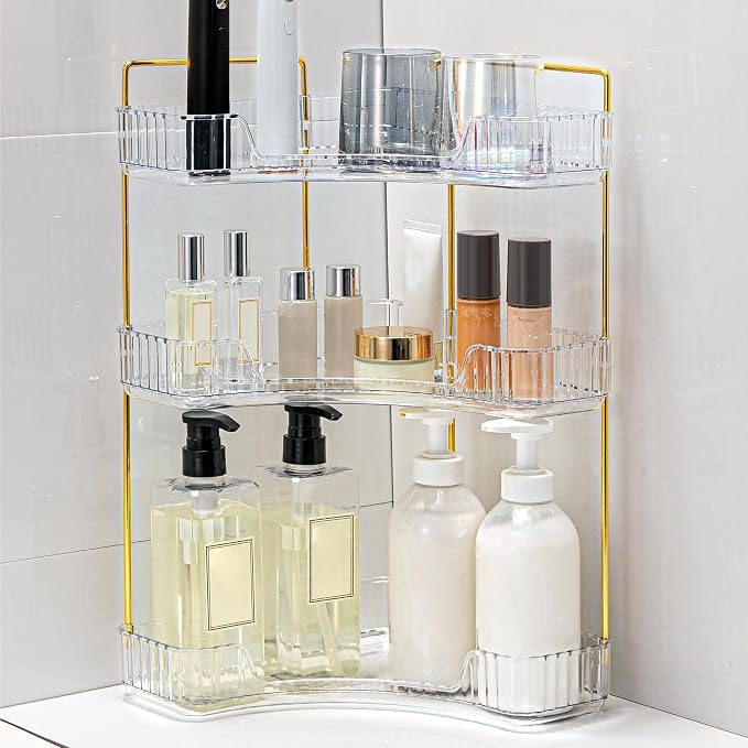 Corner Bathroom Counter Organizer Bathroom Countertop Shelf Makeup Organizer for Vanity Perfume Tray for Corner Storage (3 Tiers, White) - Image 6