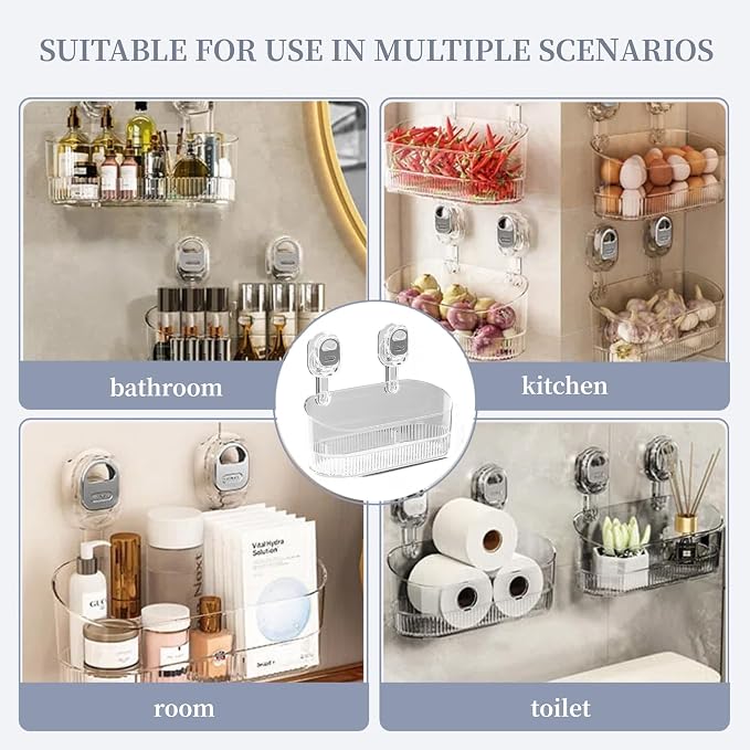 No‑Drill Wall Mount Large Storage Box with Wave‑Grip Suction Cups | Transparent PET construction.Tool‑free spacious wall caddy for cosmetics & toiletries bathroom storage - Image 5