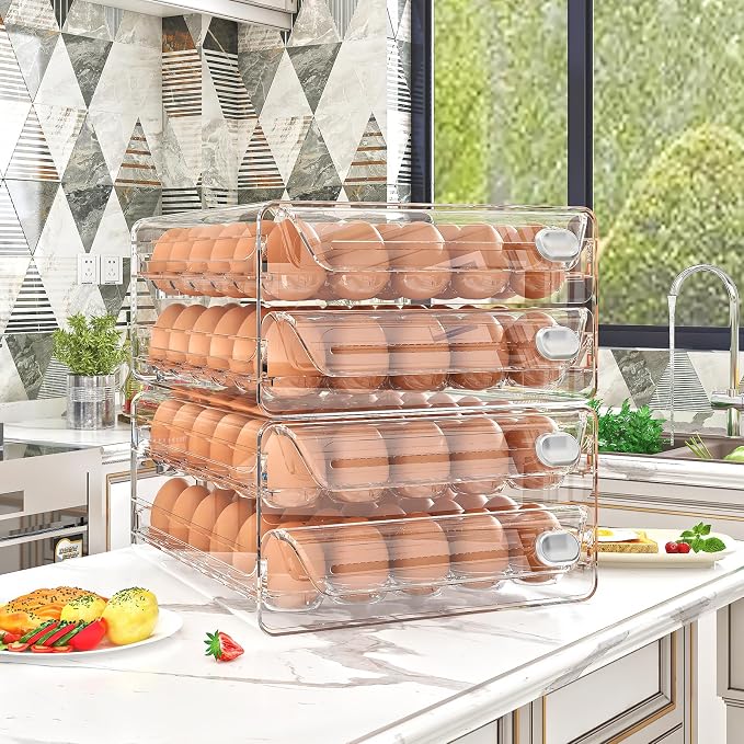60 Egg Holder for Fridge, Egg Container for Refrigerator, Stackable Egg Storage Container, Egg Fresh Storage Box for Fridge, 2Layers Egg Tray, Clear Egg Organizer, BPA Free - Image 4