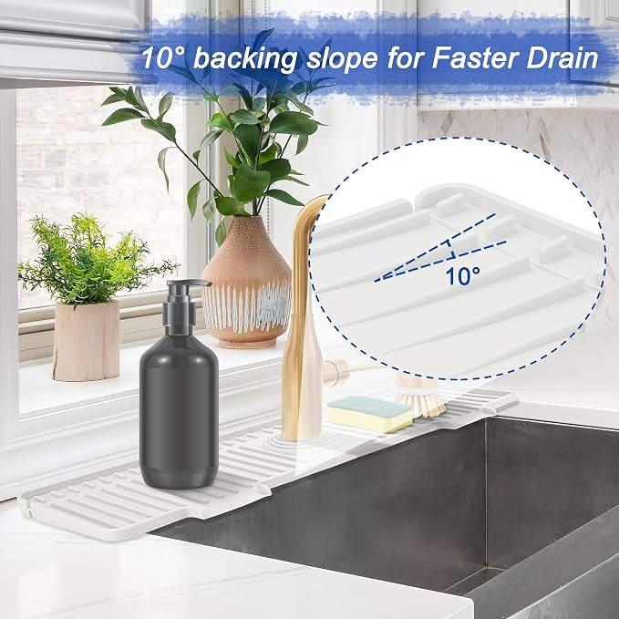 Kitchen Sink Splash Guard, 20IN Longer Silicone Faucet Guard & Draining Mat, Bathroom and Kitchen Sink Organizer, Sink Faucet Mat Water Splash Guard Behind Faucet Accessories Gadget, 20” x 5.5”, White - Image 3
