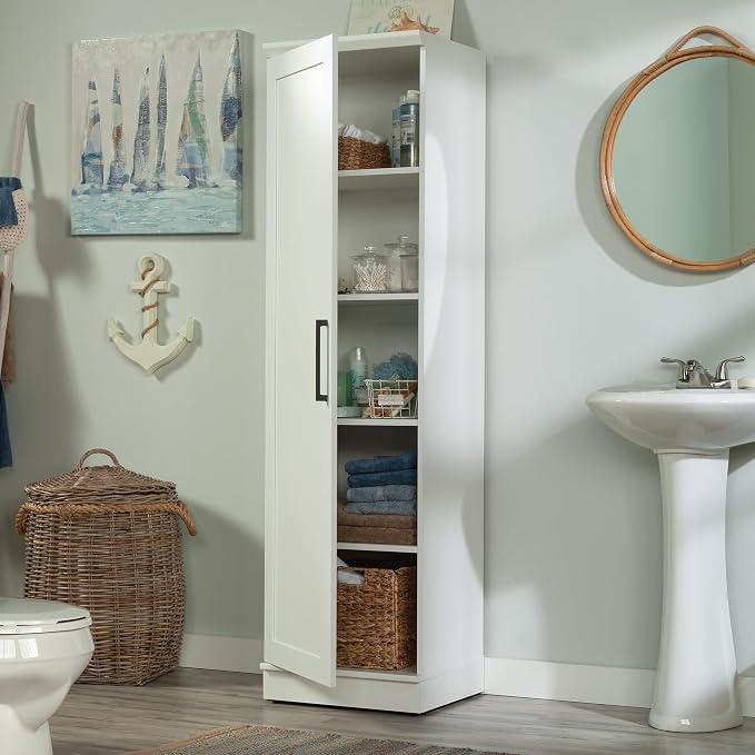 Sauder HomePlus Pantry Storage Cabinet, Soft White | Single Door, Adjustable Shelves, Kitchen Storage Cabinet - Image 5