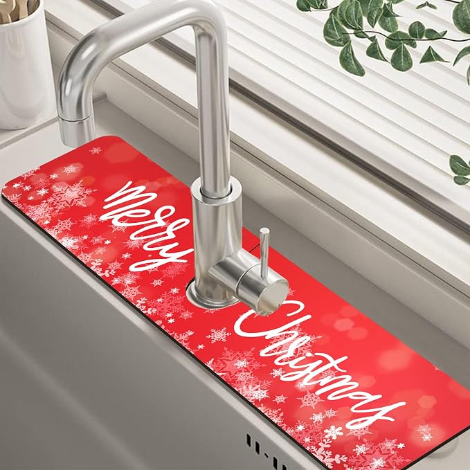 Merry Christmas Snowflake Kitchen Sink Splash Guard Mat Absorbent Fast Drying Mat Faucet Draining Mat Sink Splash Guard Behind Faucet Drip Catcher for Kitchen Bathroom 5.5"×24" by Unknown