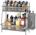 Spice Rack Organizer for Kitchen Counter, Spices Organizer and Storage Seasoning Organizer for Cabinet, Kitchen Metal Countertop Organizer with Side Basket (Grey) by LemikkleDirect