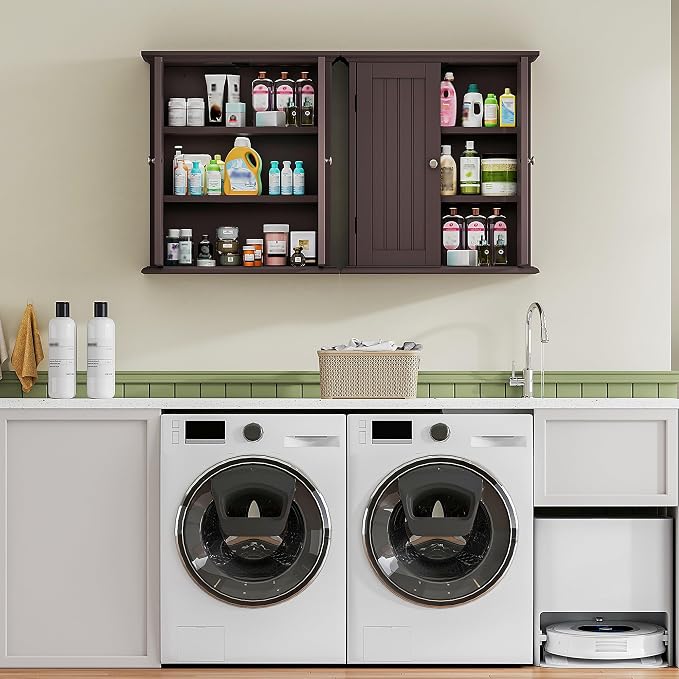 ChooChoo Bathroom Wall Cabinet with 2 Doors, Over The Toilet | 8.8"D x 21.1"W x 24"H, Medicine Cabinet, Adjustable Shelves, Cupboard, Espresso - Image 7