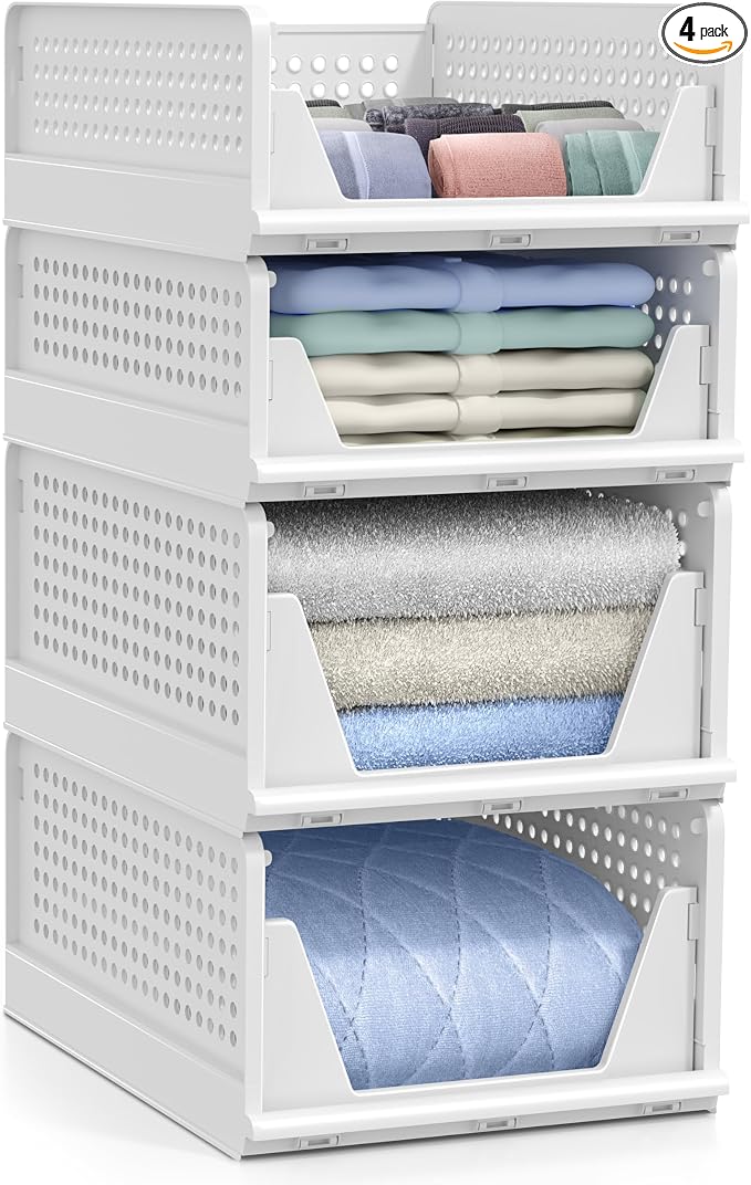 Sorbus Shelf Organizer - Closet Shelf Organizer for Clothes, Closet, Bathroom, Kitchen, Garage - Plastic Stackable Shelf Organizer Baskets - Open Front Design Under Shelf Organizer by Sorbus