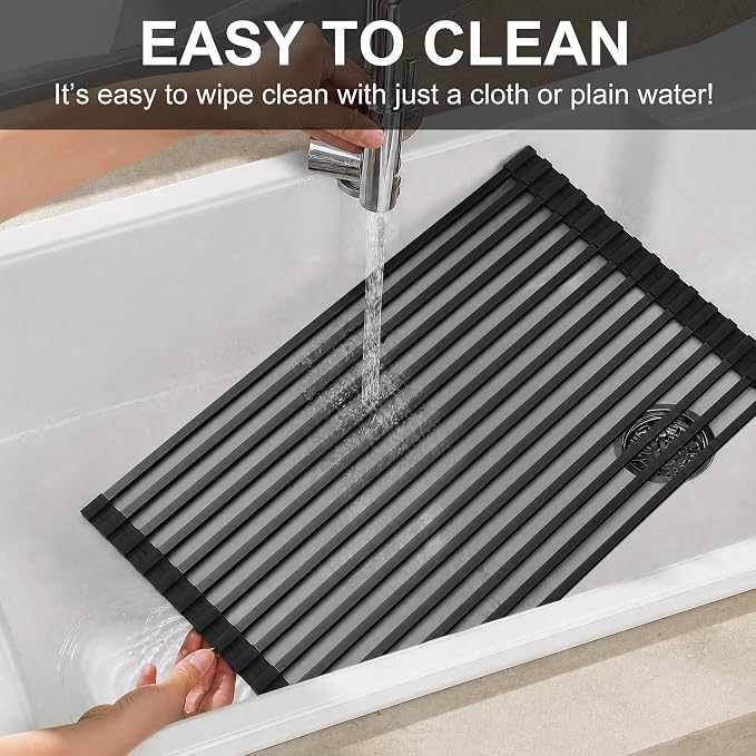 Roll Up Dish Drying Rack 11.42" x 17.72" 15 Tube Kitchen Sink Rack Over the Sink Dish Drying Rack Stainless Steel Dish Rack Heat-Resistant Dish Drainer, Black - Image 4
