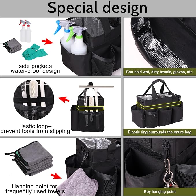 Large Cleaning Caddy Bag Built-in hard plastic sheet Aluminum foil lining | Waterproof nylon, aluminum foil lining, detachable dividers, dual straps for housekeepers - Image 4