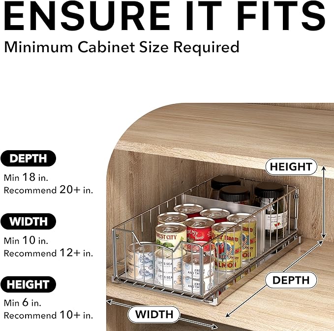 Simple Houseware Pull-Out Cabinet Sliding Basket, 17.2Dx9.7Wx5H, Chrome | Ideal for Kitchen and Bathroom Cabinet Storage Organizer, Under Sink or Pantry Organization - Image 3