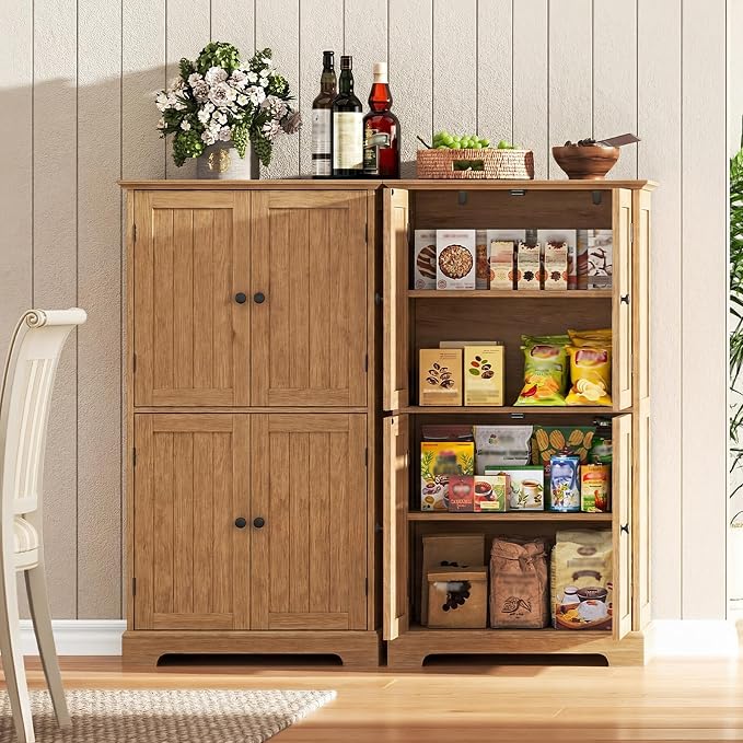 ChooChoo Bathroom Floor Cabinet with Adjustable Shelves | Bathroom Storage Cabinet, 4 Doors, Freestanding Cupboard for Living Room, Natural - Image 5