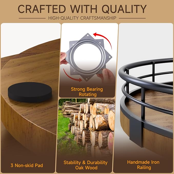 AMH 18-Inch Farmhouse Oak Lazy Susan Organizer, Walnut Finish | Smooth rotating oak tray with walnut finish for dining tables, kitchen counters, pantries and cabinet storage. - Image 4