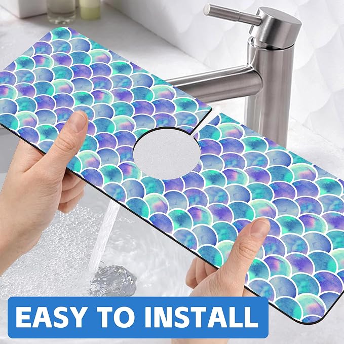 Watercolor Rainbow Scales Sink Faucet Absorbing Mat Sink Splash Guard Faucet Mat Draining Mat Fast Drying Sink Protectors for Kitchen and Bathroom 5.5"×15" - Image 6