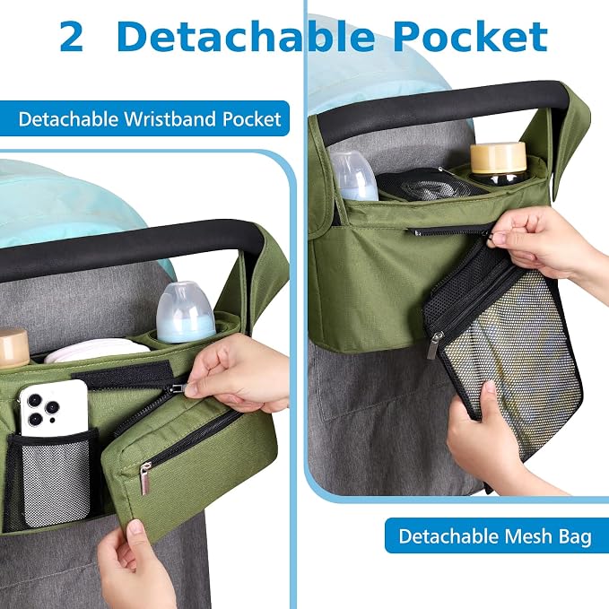 Accmor Universal Stroller Organizer with Insulated Cup Holder Detachable Phone Bag and Shoulder Strap,Stroller Bag Caddy Organizer for Uppababy, Baby Jogger, Britax Strollers - Image 8