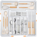 Silverware Organizer for Kitchen Drawer, Expandable Utensil Drawer Organizer with 2 Knife Block, Flatware and Cutlery Holder, Adjustable Plastic Storage for Spoons Forks Knives by HOMECOR